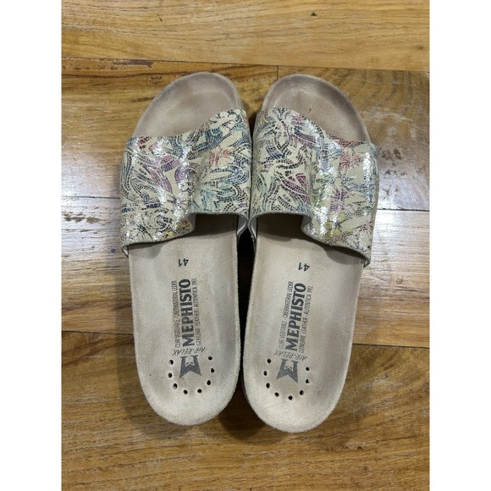 Mephisto Hanik Metallic Floral Slides Sandals Sz‎ 41